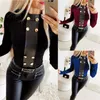 Élégant bouton en cuir Patchwork à manches longues femmes Blouse Sexy hauts chemise dames vêtements femmes Blouses chemises