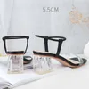Summer Shoes Woman Sandals Ladies Glass Square High Heel Ankle Strap Women Black White PVC Transparen Crystal Slippers 210520