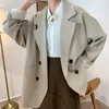 Kvinnors kostymer blazers vintage överdimensionerade blazer kvinnor täcka avslappnad långärmad kostym jacka casaco feminino mode svarta kontor damer toppar