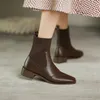 Meotina véritable cuir mi-talon bottes courtes femmes bout carré bottes extensibles chaussures sans lacet talons épais bottines automne hiver 42 210520