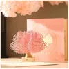 Tarjetas de felicitación 3D -Up Maple Cherry Tree Steamship Tarjeta de cumpleaños Regalo de aniversario Postal Invitaciones de boda Decoración