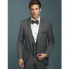 Męskie Garnitury Blazers Design Suit Dla Groom Wedding Grey Wool Krwawiący Custom Made Pesked Lapel Wear (Kurtka + Pant + Kamizelka)