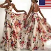 Mulheres Vestido Moda Floral Impressão Casamento Long Maxi Noite Party Sem Mangas Backless Tamanho S-XL Elegante Ladies Roupas 210522