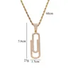 Hänge halsband Hip Hop Prong Seting CZ Stone Bling Out Solid Pin Paper Clip Pendants Halsband för män Rapper smycken Gold Silv3040879