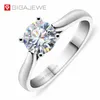 GIGAJEWE 1ct 6.5mm Round Cut EF VVS1 Moissanite 925 Silver Ring Diamond Test Passed Fashion Claw Setting Women Girlfriend Gift GMSR-038