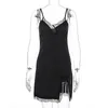 Ärmellose Spitze Patchwork V-Ausschnitt sexy Slip Mini Slip Kleid Sommer Frauen Streetwear Outfits Schlafkleidung 210522