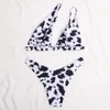 Cow Print Bikinis Kvinnors baddräkter Klipp ut Badkläder En axel Biquini Thong Badkläder Push Up Beachwear 210520