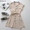 Casual Women Summer Dress Korean Fashion Robe Turn Down Collar Sleeveless Vestidos Bandage Single Breasted Mini Dresses 210519