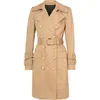 High Street Fall Winter Designer Mode Dames Elegante Dubbele Breasted Lion Buttons Riem Trench Coat 210812