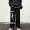 AOLAMEGS Gothic Spodnie Mężczyźni Japoński Casual Spodnie dresowe Graffiti Anime Punk Hippie Wide Noga Spodnie Harajuku High Street Streetwear 210715