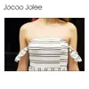 Jocoo Jolee Sexy Seitenschlitz Langes Kleid für Frauen Gestreiftes asymmetrisches Slash Neck Kleid Kurzarm Hohe Taille Strand Tragen 210619