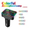 F4 Bluetooth Car Kit FM-sändare MP3 MUISC-spelare Handsfree Wireless PD Snabbladdare 3.1a Support TF-kort USB BT LED Atmosphere lampa