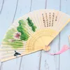 Vintage Party Favor Silk Folding Fan Retro Kinesisk Japansk Bamboo Fold Tassel Dance Hand Fans Hem Dekoration Ornament Craft Present