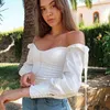 Ootn Square Collar Tunic White Women Blouse Shirt Feminino Summer Summer Sexy Puff Sleeve Tops Ladies Office Bloups Casual 210326