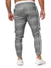 2021 European Code Sweatpants Men's Slim Webbing Plaid Printed Tether Belt Casual Drawstring Pants Harem Y0811