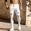 Mode streetwear mens jeans förstörda rippade design penna byxor fotled skinny män full längd 210723