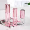 5ml 10ml quadrado de vidro perfume pulverizador de pulveriza recipientes cosméticos atomizador de atomizador rosa embalagem de ouro garrafa recarregável 30 peças / lote