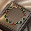 Link Chain Vintage Luxury Green Crystal Geometric Stainless Steel Gold Bracelet Women Fashion High Quality Cuff Jewelry Gift Kent22