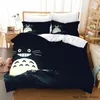 Conjuntos de cama 3D Impresso linha de cama de cama de edredão Totoro desenhos animados conjunto único duplo tamanho completo crianças adulto japão bedclothes fronha 2/3 pcs
