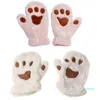 Vijf vingers handschoenen vrouwen student winter fuzzy pluche volledige vinger leuke cartoon kat effen kleur outdoor winddichte sneeuw ski wanten hand