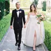 Erschwingliche Brautkleider mit Sweep-Zug, elegant, herzförmig, weiß, A-Linie, schlichte Brautkleider mit hohem Schlitz