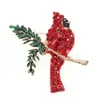 10 Pcs/Lot Rhinestone Brooches Red Cardinal Crystal Christmas Holiday Bird Animal Pins For Women Lady Man Decoration