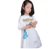 Teenager Girls Cartoon Long T-shirt Dress for Kids Letters Tops Summer Clothing with Gauze Fairy Casual Clothes 210529