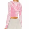 Maglioni eleganti da donna con cappuccio Fashion Ladies Pink Tie-Dyed Top lavorati a maglia Sweet Female Chic Slim Short Pullover 210430