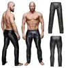 Calças masculinas sexy fetiche gay preto faux couro longa calças zip up novidade muscle meias leggings slim wetlook macho1