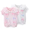 Baby Mädchen koreanischen Stil Strampler geboren Stickerei Strampler Sommer Säugling Baumwolle weiche Kleidung Mädchen Spitze rosa Overall Twin Outfits 210615