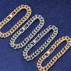 Fashion Luxury 12mm Iced Out Cuban Link Chain Bracelet for Women Men Gold Silver Color Bling Rhinestone Bracelet Jewelry