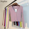 Neploe Spring Ly Patchwork Femmes Cardigans Mode Slim Dames Pull tricoté Boutons à manches longues 65057 210922