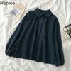 NEPLOE Single Breasted Blouse Vrouwen Solid Peter Pan Collar Lange Mouw Blusa Shirts Lente Fashion Casual Vrouwelijke Tops 210423