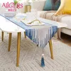 Avigers Luxe Moderne Gestreepte Tafellopers met kwastjes Home Decoratief voor Bruiloft Home El Navy Blauw Grijs Geel 211117