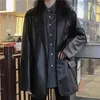 Koreanska svart läder moto pu jacka vintage varm kvinna lös långärmad kostym blazers mode streetwear kvinnor vinterrock c041 211011