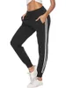 Women Sports Pants Female Casual Striped High Waist Pocket Drawstring Trousers Ladies Fitnees Gym Running Clothing 210522