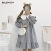 Japonês Outono Primavera Mulheres Lolita Vestido Sailor Collar Spruff Sleeve Baggy Bonito Kawaii Corduro Ruffles Party Doce 210520