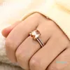 Cluster Rings 2Pcs Rose Gold Square Large Zircon Deluxe Round Small Crystal Wedding Geometry Engagement Ring Size 6-10 Drop