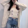 Women Fashion Floral Embroidery Cropped Knitted Sweater Vintage Square Collar Fitted Female Pullovers Chic Tops 210507