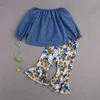 1-6Y Primavera Otoño Flor Niños Niñas Ropa Conjunto Ruffles Tops Flare Pants Kid Girl Ropa Disfraces Trajes 210515