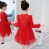 Filles douces robes de fête de Noël filles col perlé manches falbala dentelle robe en tulle lolita enfants gaze broderie princesse clot9692906