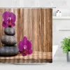 Çin Tarzı Duş Perdesi Zen Buddha Çiçek Su Yeşil Bitkiler Su Geçirmez Kumaş Banyo Dekor Banyo Perdeleri Küvet Ekran 210609