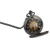 Czarna perła czarna steampunk retro maszyny fob zegarek nagłębiony naszyjnik zegarki kieszonkowe z łańcuchem mężczyźni damskie prezenty 5471848