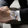 Forsining Men Transparent Ontwerp Mechanisch Horloge Automatisch Zilver Vierkant Gouden Gear Skeleton Roestvrij staal Riemen Klok Saati