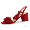 Летние женские сандалии мода открытый носок крест завязанный шнурок кисточкой толстый каблук Богемия натуральная кожа повседневная одежда обувь размером 35-40