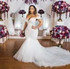 2021 Gorgeous Plus Size Mermaid Wedding Dresses Bridal Gown Off the Shoulder Lace Crystal Beading Sweep Train Custom Made African Dubai Arabic vestidos de novia