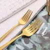 Zestaw złotych sztućców Matowy Ze Stali Nierdzewnej 20 sztuk Golden Obiadowa Nóż Łyżka Widelec Kolacja Kitchen Tableware 210928