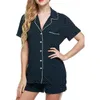 Mulheres Mulheres Sleepwear Faux Silk Cetim Pijamas Definir Terno De Manga Curta Feminina Homewear