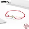 WOSTU Authentic 925 Sterling Silver Red Rope Bee Bracelet For Women Mean Lucky Every Day Jewelry Gift CQB1565620405
