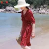 women's summer dress knee-length short polka dot vintage beach sunes ruffles ladies es 210428